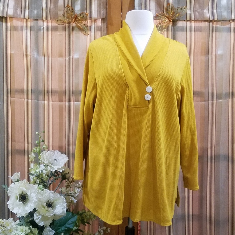 Mustard Henley style Tunic with oversized Button